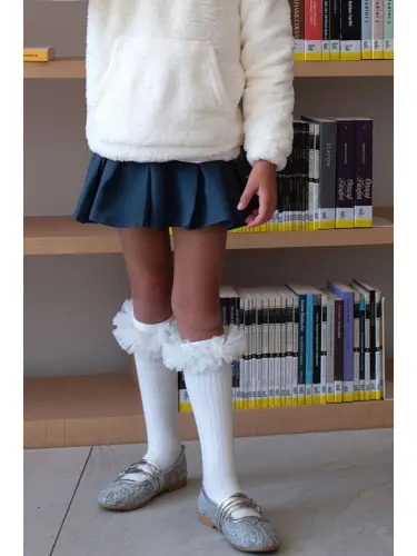 Qiz bolalar burmali yubka tugmachali indigo (7-12 yosh) - Indigo - 1