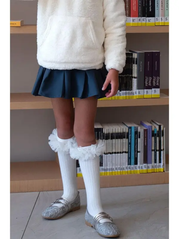 Qiz bolalar burmali yubka tugmachali indigo (7-12 yosh) - Indigo - 1