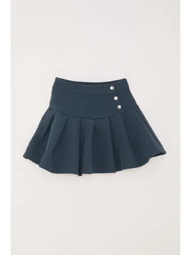 Qiz bolalar burmali yubka tugmachali indigo (7-12 yosh) - Indigo - 4