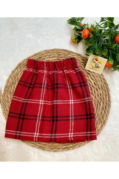 Qiz bolalar / chaqaloqlar uchun qizil to'qimalı tvid matodan tikilgan malika yubkasi - ESES BEBE