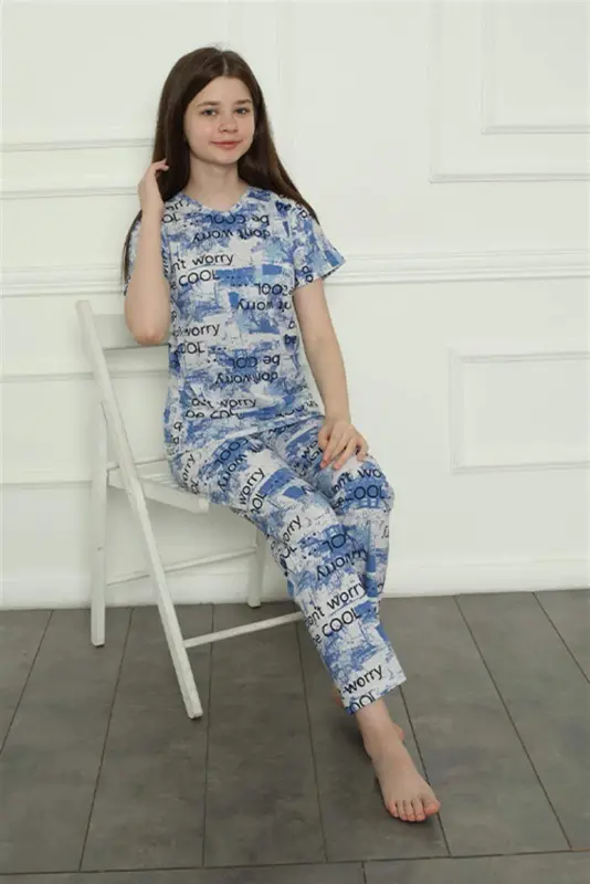 Qiz Bolalar Paxtali Pijama To'plami 20397 - 3