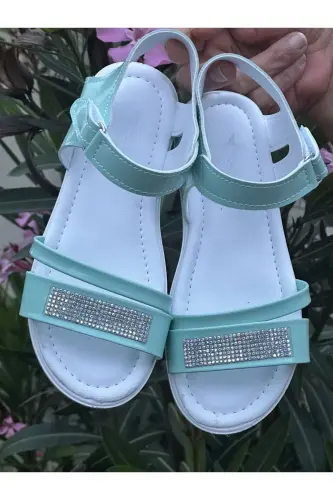 Qiz bolalar sandal Fashion Toshli sandal Phylon (engil) Yumshoq tovonli sandal-Rugan yashil - BOLD BOUTIQUE (1)