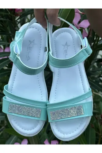 Qiz bolalar sandal Fashion Toshli sandal Phylon (engil) Yumshoq tovonli sandal-Rugan yashil - 3