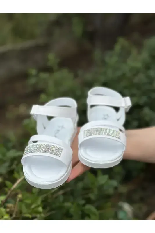 Qiz bolalar sandaleti Fashion toshli sandalet Phylon (yengil) Yumshoq taglikli sandalet-Kırıks Oq - 4