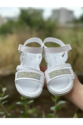 Qiz bolalar sandaleti Fashion toshli sandalet Phylon (yengil) Yumshoq taglikli sandalet-Kırıks Oq 