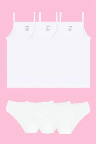 Qiz bolalar uchun 3 qavatli oq Mayka va shimlar. 100% paxta - 1