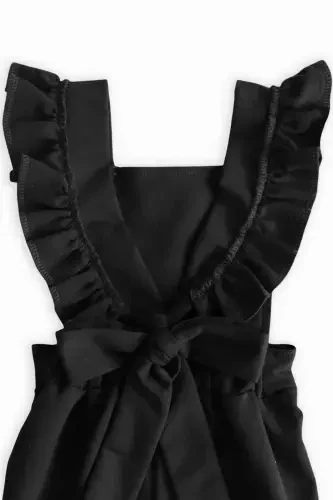 Qiz bolalar uchun Berlin qora paxtadan tikilgan jabroqli bog'lab qo'yiladigan tafsilotlar bilan jihozlangan tulum salopet toka to'plami - 8