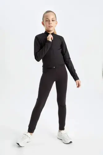 Qiz bolalar uchun fermuarlı tik yoqa ko'ylagi D2758A824AU - DEFACTO (1)