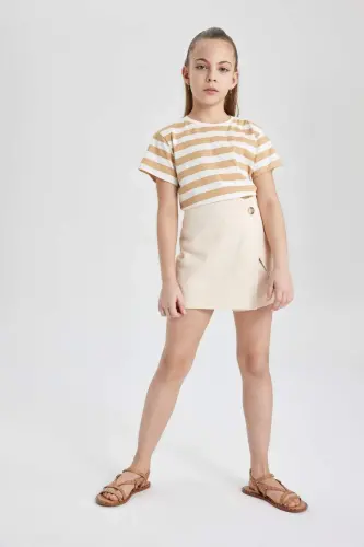 Qiz bolalar uchun gabardin shortik-yubka C0127A824SM - DEFACTO (1)