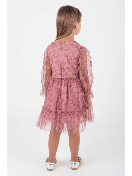 Qiz bolalar uchun gulli bosma tojli kamarli ko'ylak Ak2202 - 5