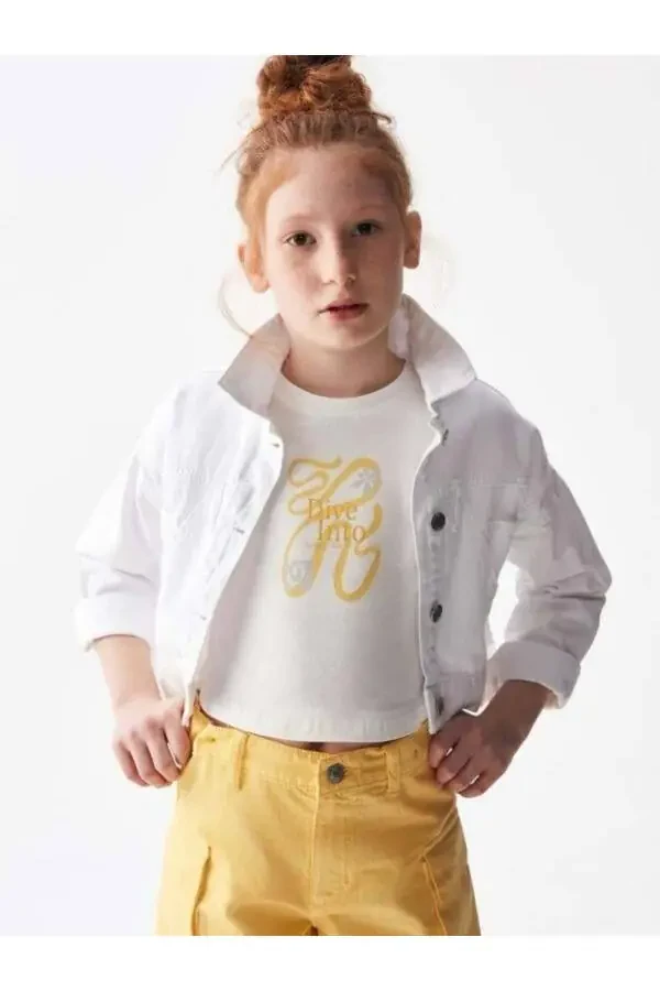 Qiz bolalar uchun ikki cho'ntakli ingichka jinsi kurtka - 2