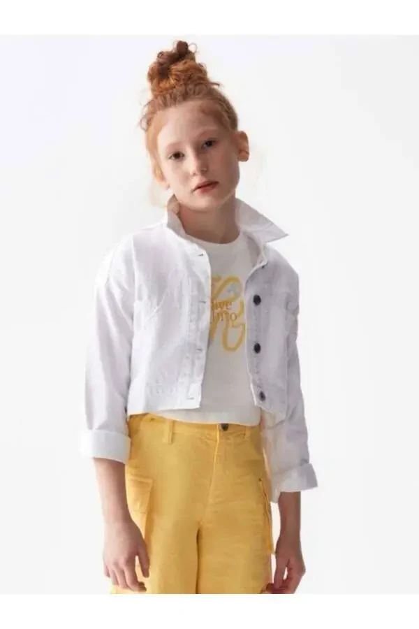 Qiz bolalar uchun ikki cho'ntakli ingichka jinsi kurtka - 3