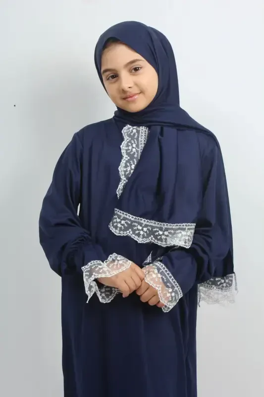 Qiz bolalar uchun o'rta bo'yli zamonaviy yozgi namoz libosi, yoshlar faraji, terlatmaydigan paxtalik namoz kiyimi - LOJIVERT - KUTAY COLLECTION