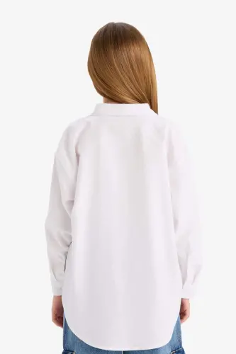 Qiz bolalar uchun Oversize fit poplin uzun yengli oq maktab ko'ylagi C7482a824au - 6