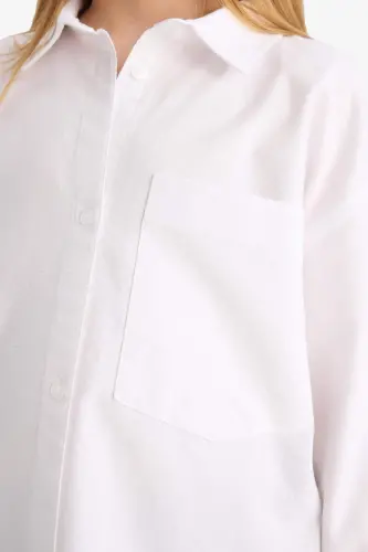 Qiz bolalar uchun Oversize fit poplin uzun yengli oq maktab ko'ylagi C7482a824au - 5