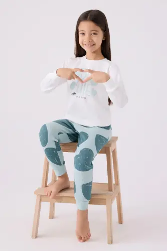 Qiz bolalar uchun pijama to'plami krem-su ko'k RP3471-2 - 3