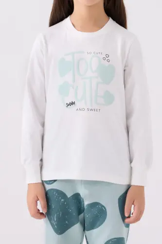 Qiz bolalar uchun pijama to'plami krem-su ko'k RP3471-2 - 4