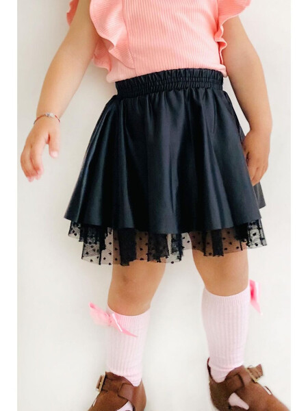 Qiz bolalar uchun sun'iy teri yubka, tülli, qora (3-6 yosh) - LC WAIKIKI (1)