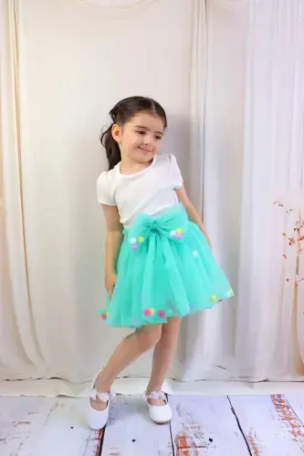 QIZ BOLALAR UCHUN TULLI YUBKA, PONPONLI YOKI TEKIS – YASHIL - 1