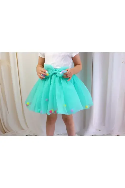 QIZ BOLALAR UCHUN TULLI YUBKA, PONPONLI YOKI TEKIS – YASHIL - 2