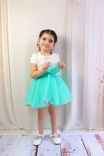 QIZ BOLALAR UCHUN TULLI YUBKA, PONPONLI YOKI TEKIS – YASHIL - 3