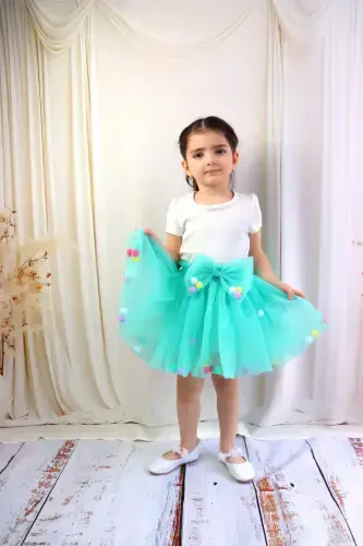 QIZ BOLALAR UCHUN TULLI YUBKA, PONPONLI YOKI TEKIS – YASHIL - 4