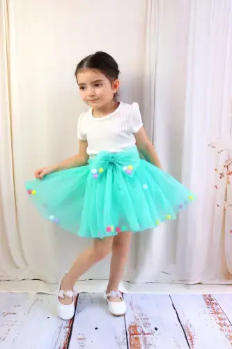 QIZ BOLALAR UCHUN TULLI YUBKA, PONPONLI YOKI TEKIS – YASHIL - 5