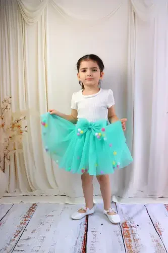 QIZ BOLALAR UCHUN TULLI YUBKA, PONPONLI YOKI TEKIS – YASHIL - 6