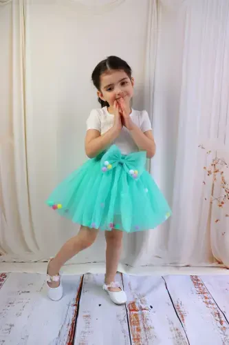 QIZ BOLALAR UCHUN TULLI YUBKA, PONPONLI YOKI TEKIS – YASHIL - 7