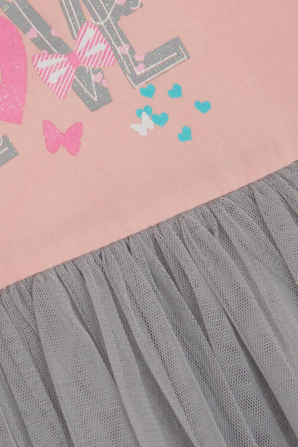 Qiz bolalar uchun uzun yengli ko'ylak, tülli, chop etilgan, pudra rangi (1,5-5 yosh) - 8