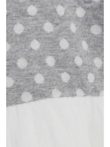 Qiz bolalar uchun uzun yengli libos, tülli kamon bilan, och kulrang melanj (1,5-5 yosh) - 4