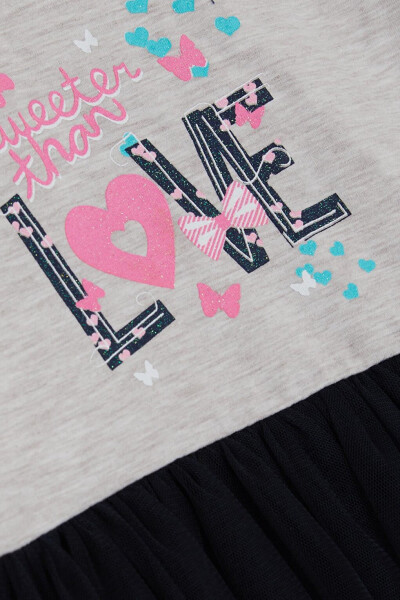 Qiz bolalar uchun uzun yengli libos tüllli yozuvli bej melanj (1,5-3 yosh) - 8