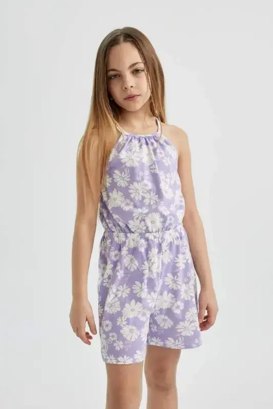 Qiz bolalar uchun yelkali gulli paxta qisqa kombinezon B4813a824sm - 5