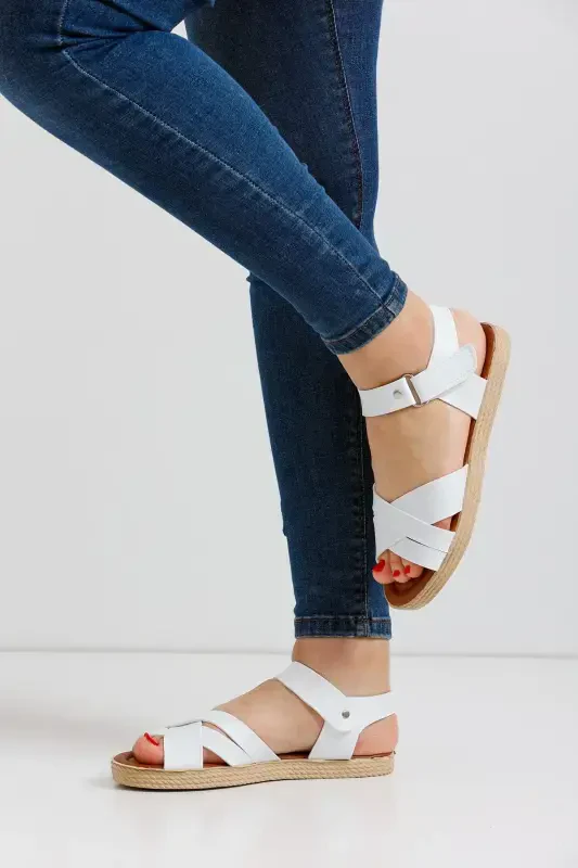 Qiz bolalar uchun yozgi ortopedik yopishqoq sandal modeli - Oq-oq bantli - 2