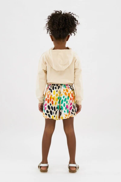 Қиз болалар учун босмали, капюшонли беж рангли свитер - PANÇO (1)