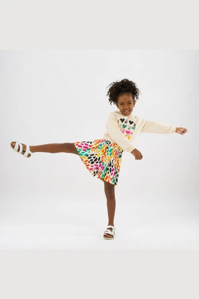 Қиз болалар учун босмали, капюшонли беж рангли свитер - 3