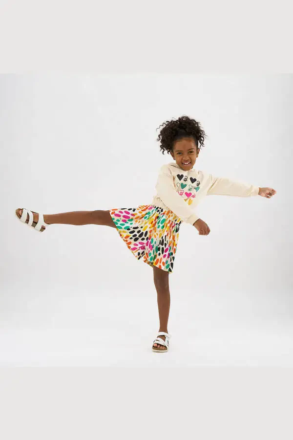 Қиз болалар учун босмали, капюшонли беж рангли свитер - 3