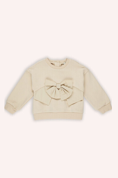 Qiz chaqaloq fonari tafsilotli bej sweatshirt - PANÇO