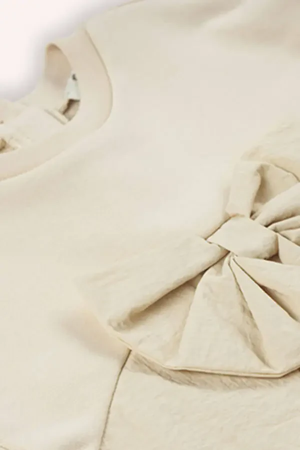 Qiz chaqaloq fonari tafsilotli bej sweatshirt - 3