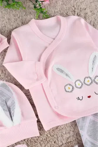 Qiz chaqaloq quyon quloqli 100% organik paxta 5 qismli shifoxona chiqish to'plami / chaqaloq kiyim to'plami yangi tug'ilgan - 5