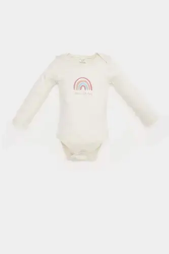 Qiz chaqaloq yangi tug'ilgan velosiped yoqali kamalakli bosma uzun yengli chitmali body E6319A525SP - 1