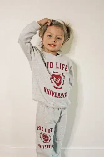 Qiz-Erkak Bola Kulrang Bisiklet Yoqali Kid Life University Bosmali Svitchshot-Sport Takimi-1kulrang1 - 1