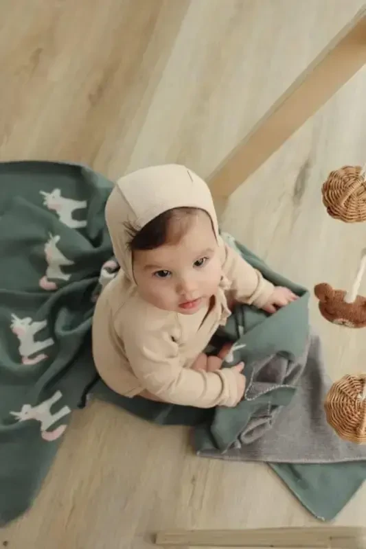 Qiz va Erkak Chaqaloq Uchun Triko O'rgimchak Chaqaloq Ko'rpasi 85cm X85cm Unicorn Yashil-yashil3 - 4