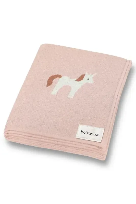 Qiz va O'g'il Bola Uchun Triko To'quv Chaqaloq Ko'rpasi 85cm X85cm Unicorn Pushti-pushti3 - BATTANI.CO