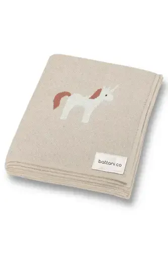 Qiz va o'g'il bola uchun trikotaj to'quv chaqaloq adyoli 85cm X85cm Unicorn Bej-krem3 - 1