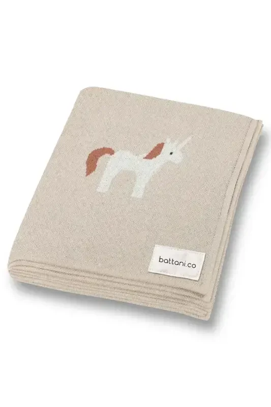 Qiz va o'g'il bola uchun trikotaj to'quv chaqaloq adyoli 85cm X85cm Unicorn Bej-krem3 - 1