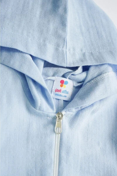 Qiz va O'g'il Bolalar uchun Dinozavr Naqshli Muslin Matoli Kaputli Kombinezon - 3