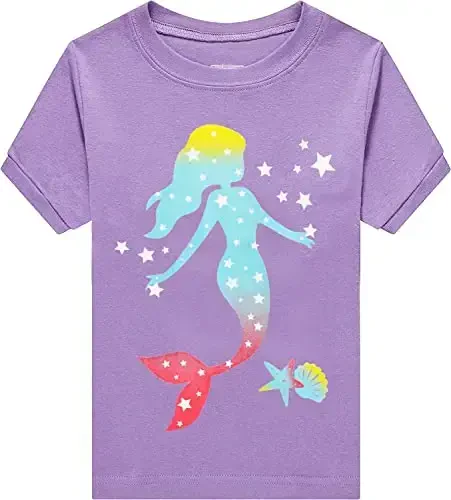 Qizaloqlar pijamasi Qisqa yengli 100% paxta Toddler Pjs Suv parisi Uxlash kiyimi Y единорог Pijama Yozgi kiyimlar to'plami 1-7T - Little (1)