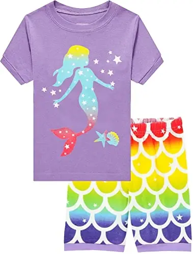 Qizaloqlar pijamasi Qisqa yengli 100% paxta Toddler Pjs Suv parisi Uxlash kiyimi Y единорог Pijama Yozgi kiyimlar to'plami 1-7T - 1