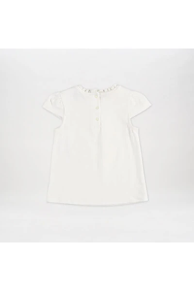 Qizcha uchun bosma detalli qisqa yengli ekru futbolka - 5